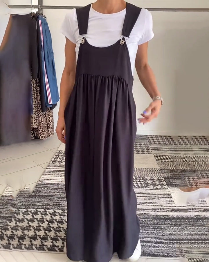 Grace - Casual Solid Color Suspenders Dress