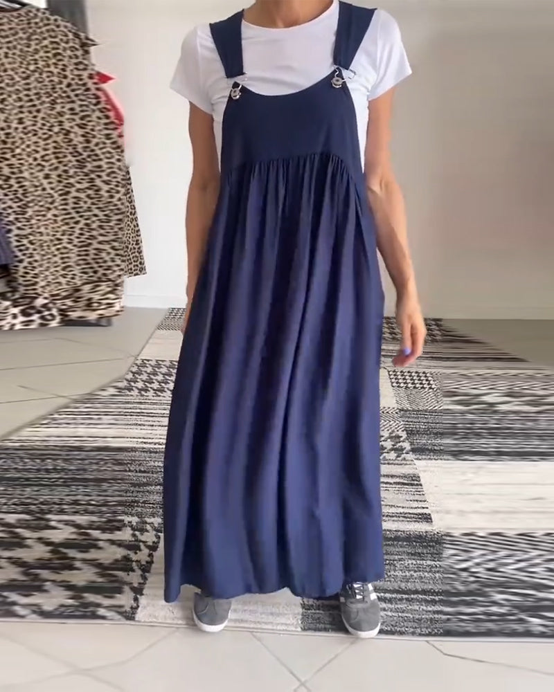 Grace - Casual Solid Color Suspenders Dress