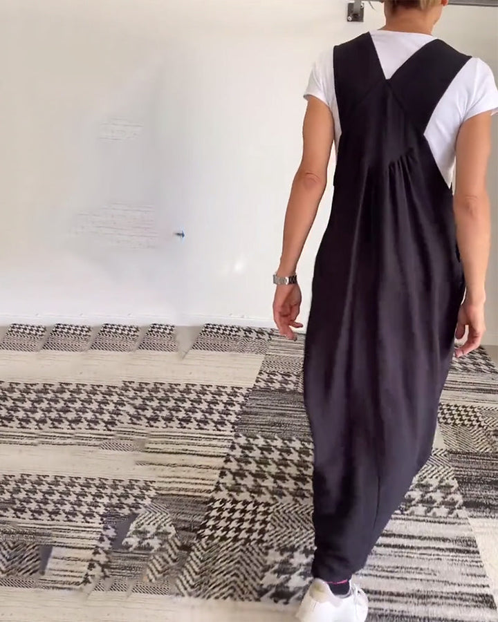 Grace - Casual Solid Color Suspenders Dress