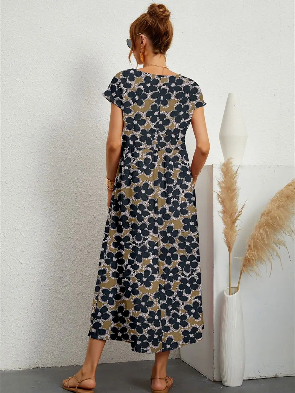 Hannah - Stylish O-neck Printed Dress with Pockets