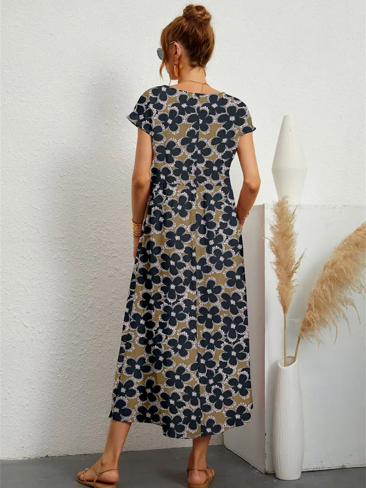 Hannah - Stylish O-neck Printed Dress with Pockets