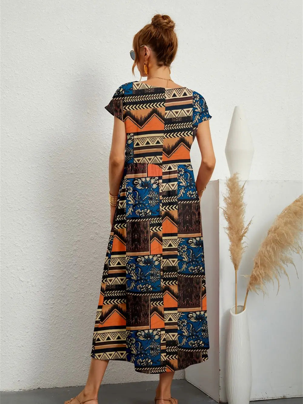 Hannah - Stylish O-neck Printed Dress with Pockets