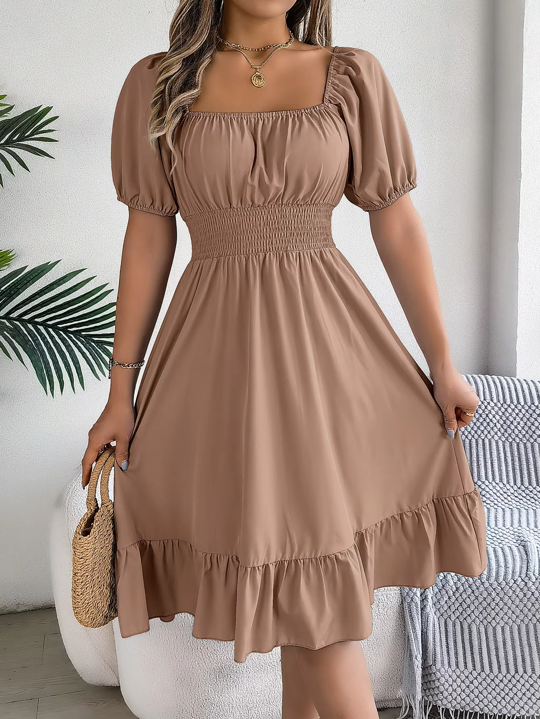 Riley - Stylish Short Sleeve V Neck Linen Dress