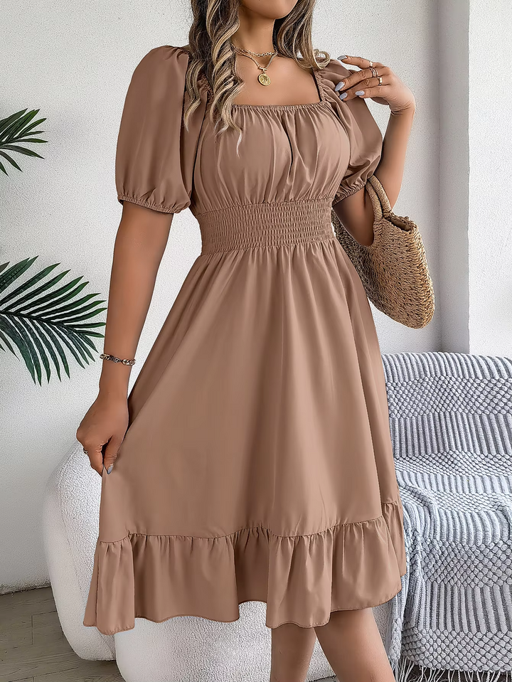 Riley - Stylish Short Sleeve V Neck Linen Dress