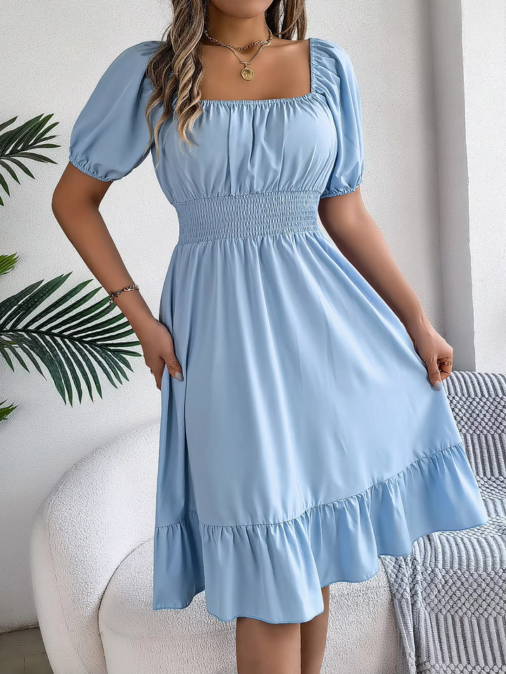 Riley - Stylish Short Sleeve V Neck Linen Dress