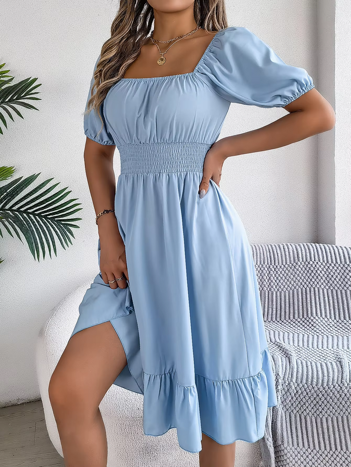 Riley - Stylish Short Sleeve V Neck Linen Dress