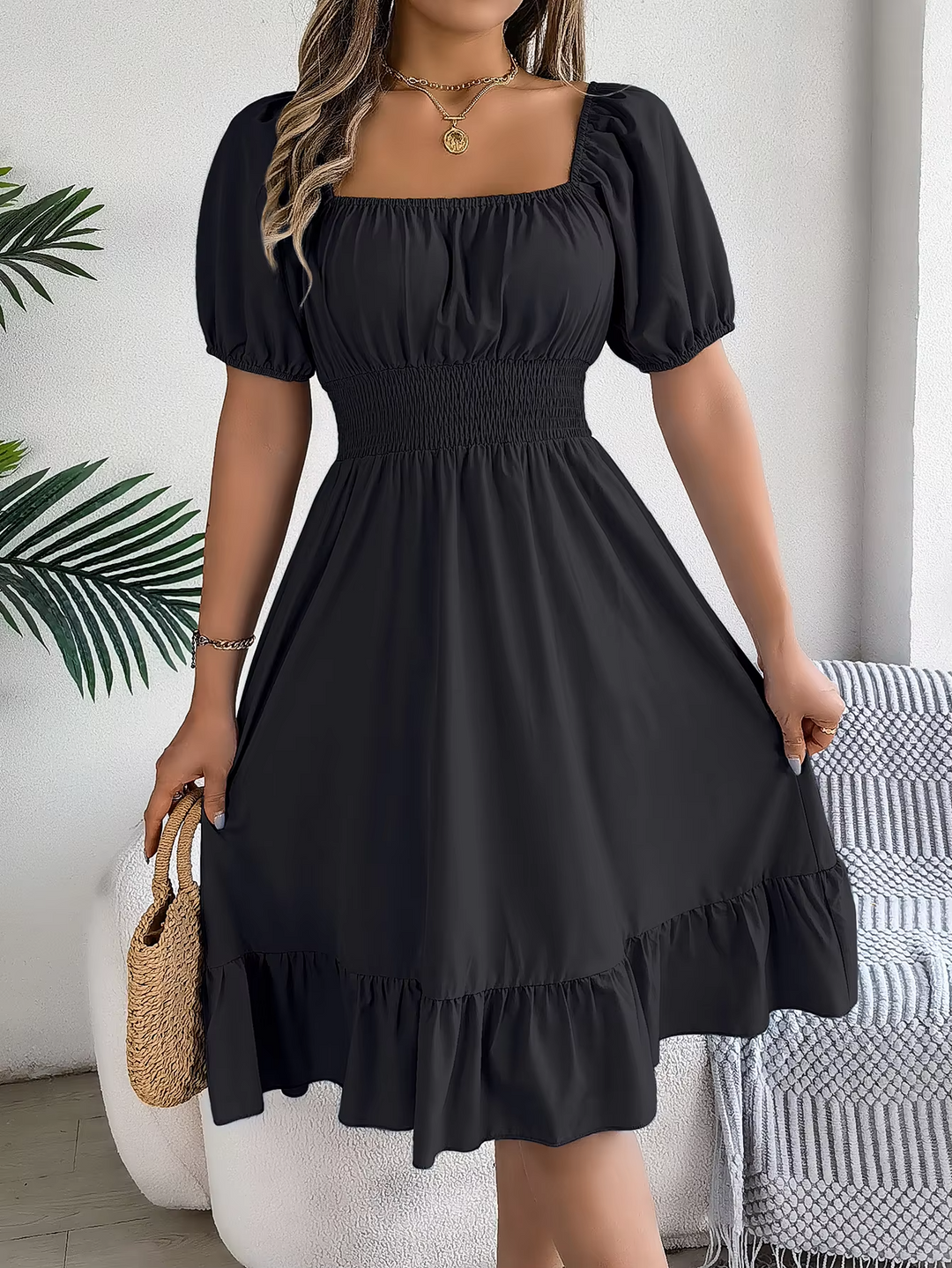 Riley - Stylish Short Sleeve V Neck Linen Dress