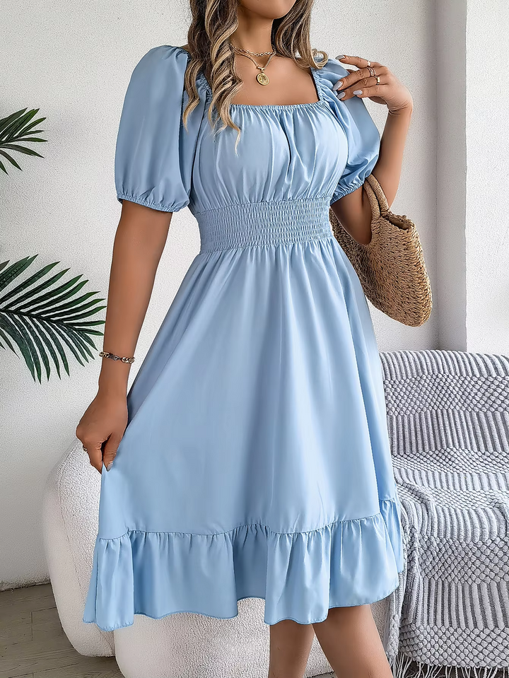 Riley - Stylish Short Sleeve V Neck Linen Dress