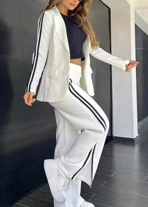 Abigail™ - Casual Notched Lapel Blazer and Wide Leg Pant Suit Set