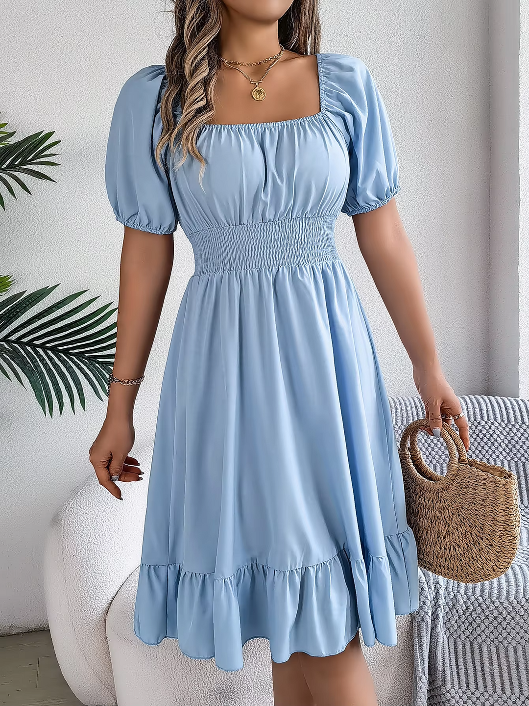 Riley - Stylish Short Sleeve V Neck Linen Dress