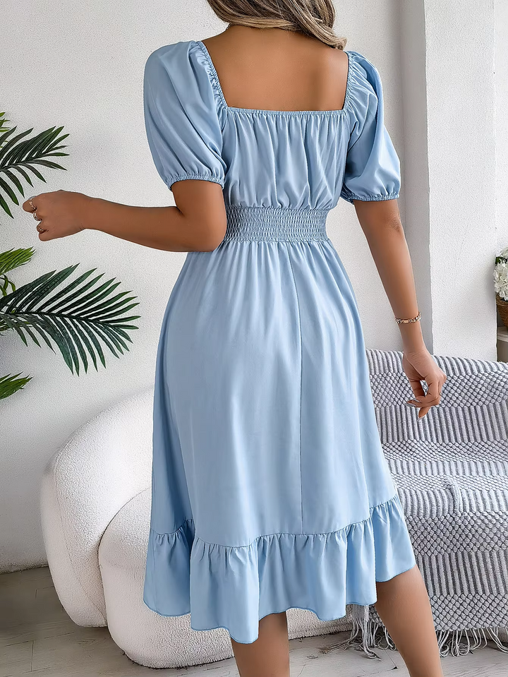 Riley - Stylish Short Sleeve V Neck Linen Dress
