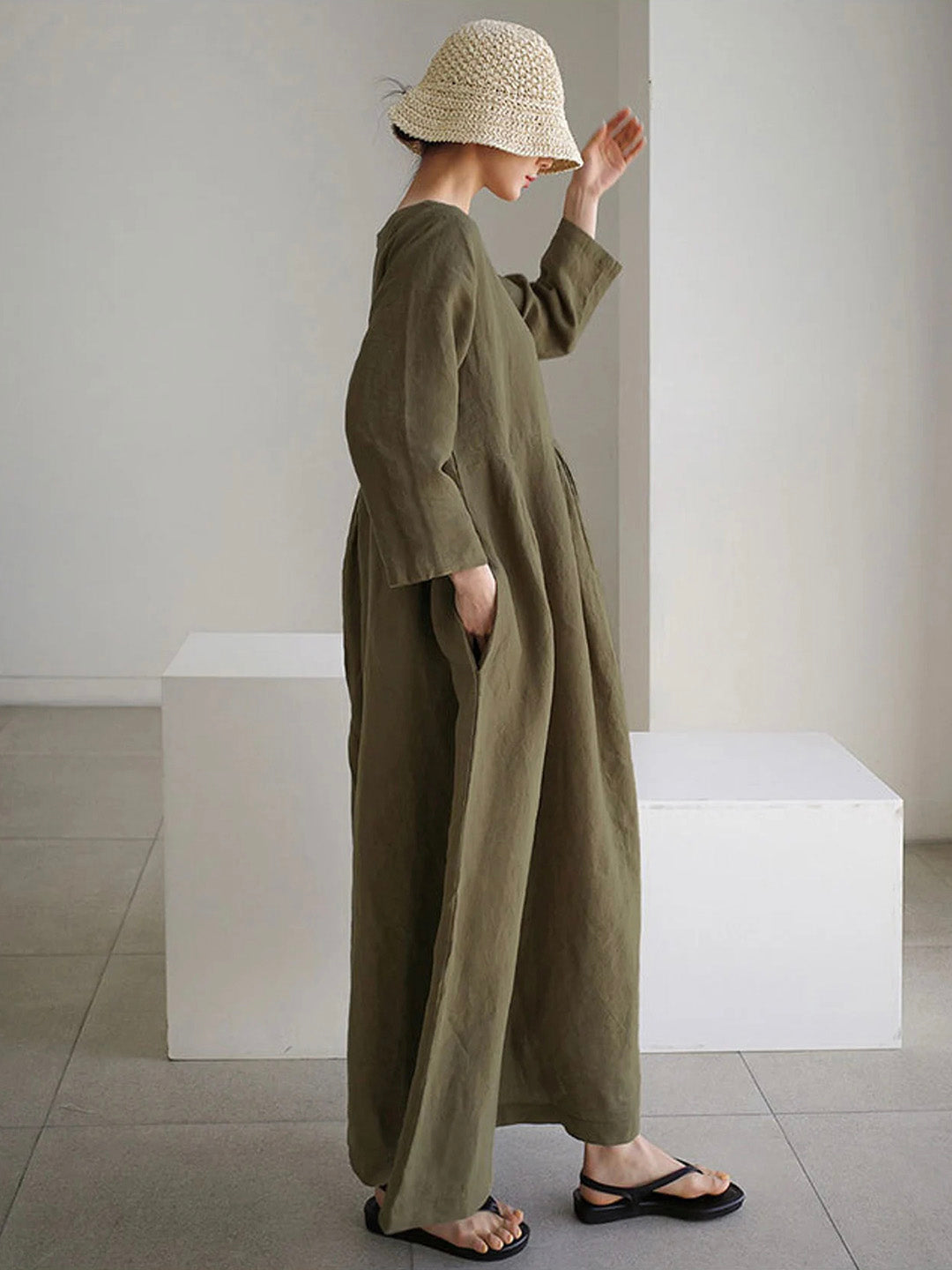 Luna - Loose Linen Dress with Side Pockets