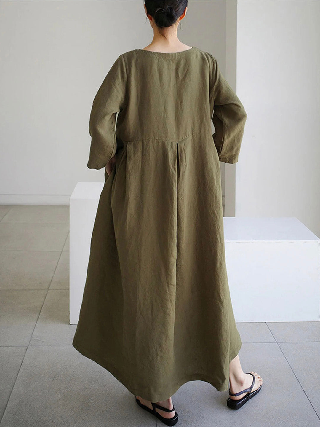 Luna - Loose Linen Dress with Side Pockets