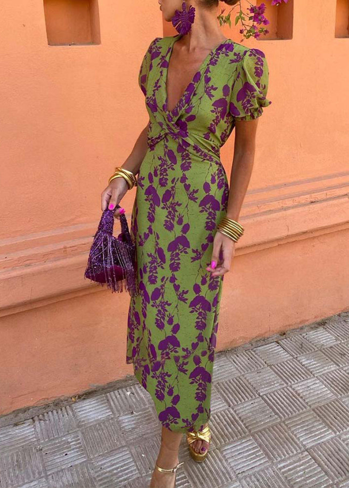 Aria™ - Elegant Deep V-neck Dress With Leaf Pattern