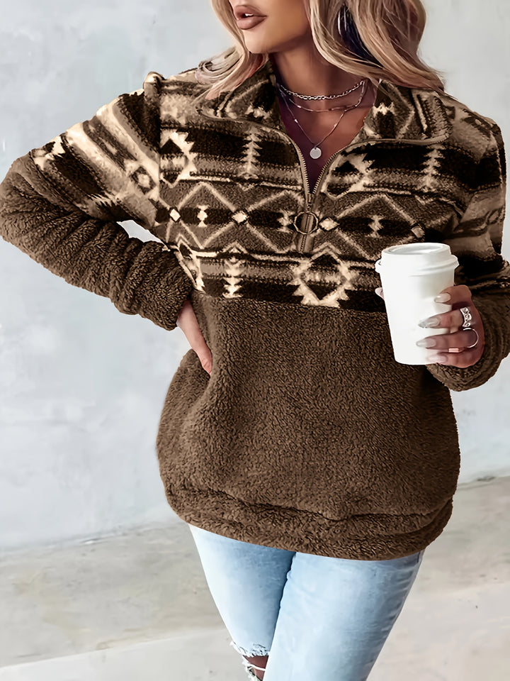 Hazel™ – Geo Print Teddy Half-Zip Sweatshirt