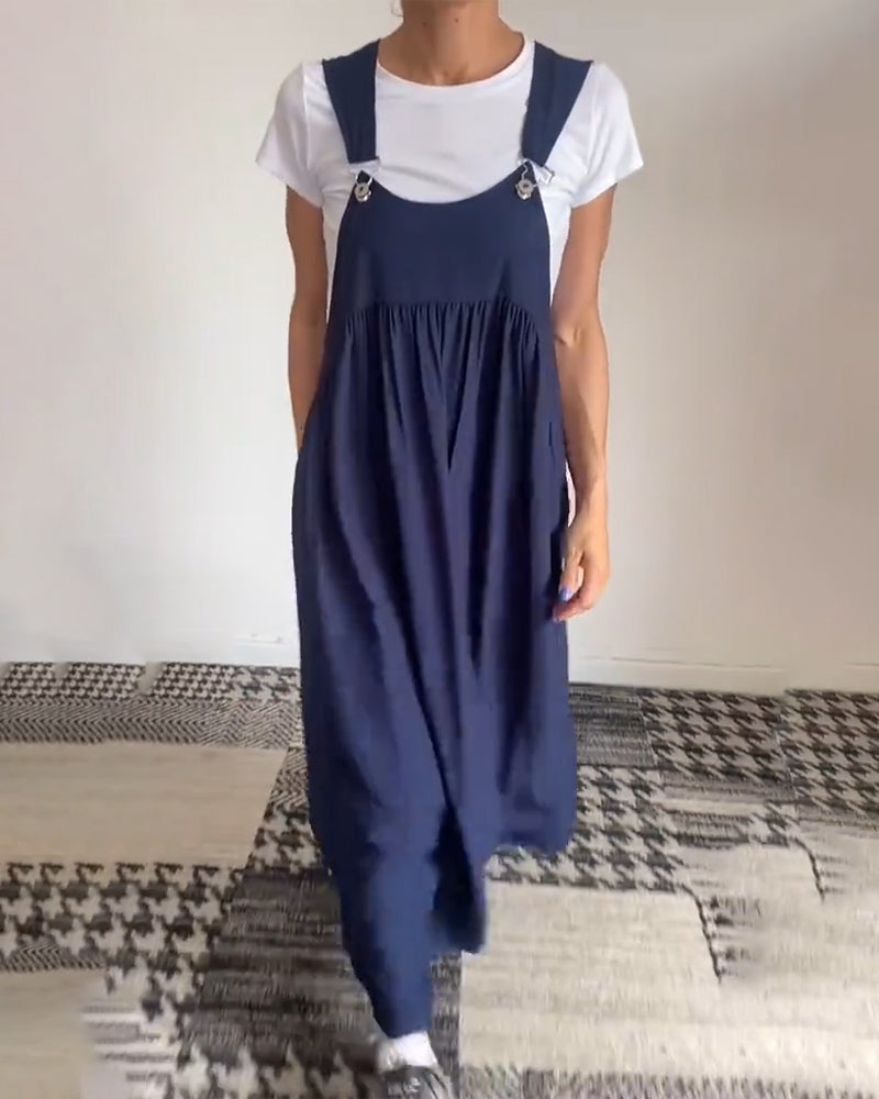 Grace - Casual Solid Color Suspenders Dress