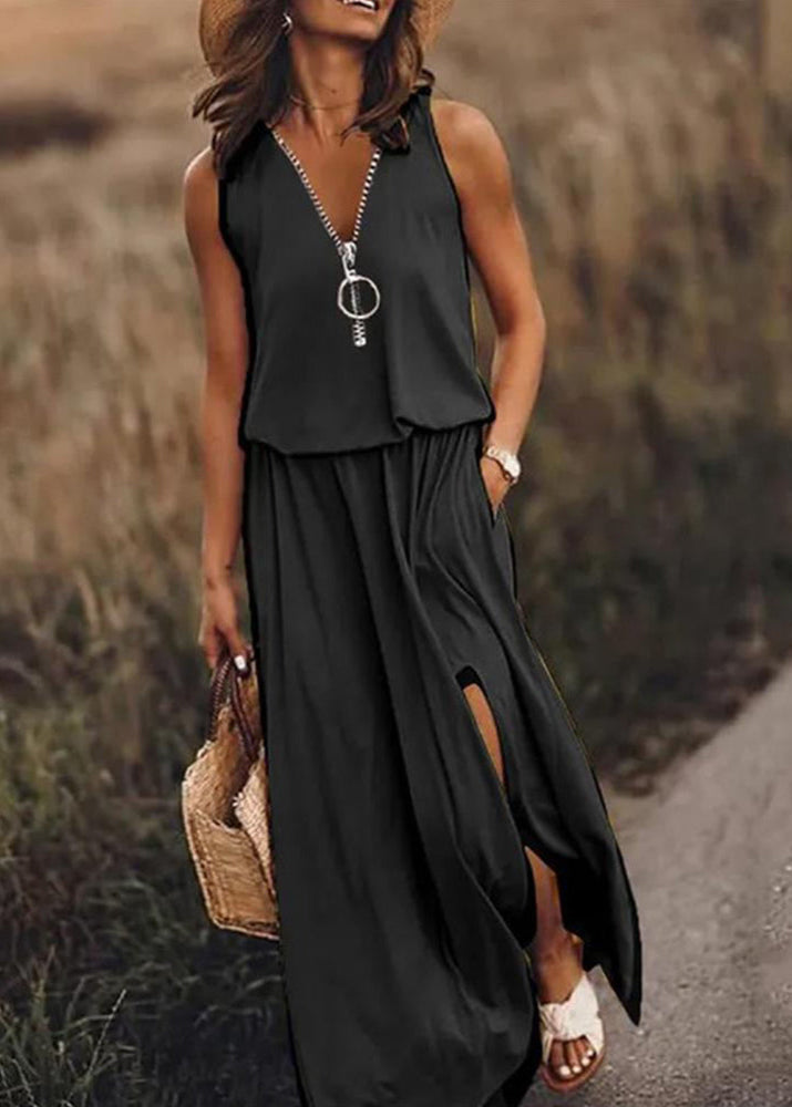 Riley™ - Stylish Solid Color Zipper Dress With Slit