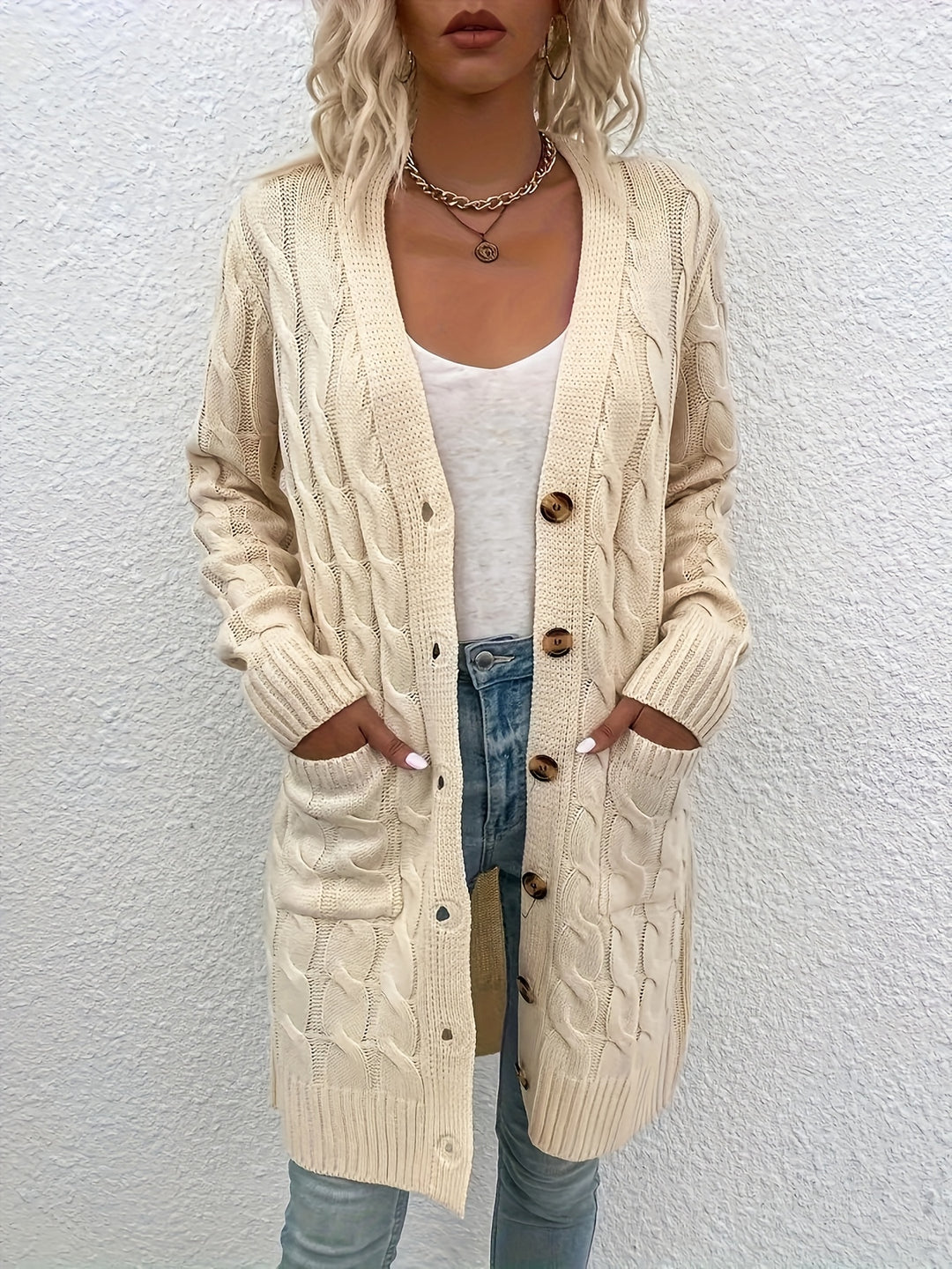 Emilia™ – Long V-Neck Knit Cardigan