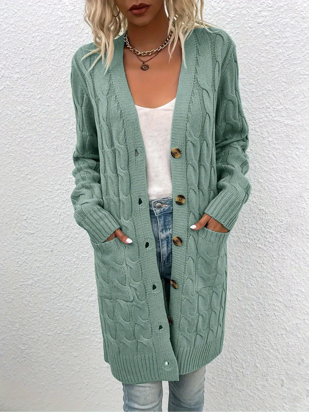 Emilia™ – Long V-Neck Knit Cardigan