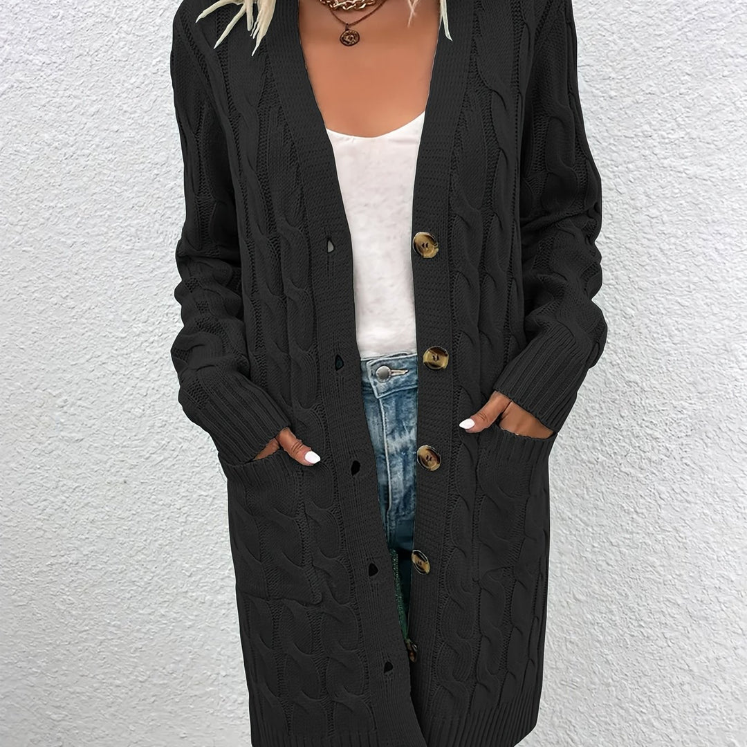 Emilia™ – Long V-Neck Knit Cardigan