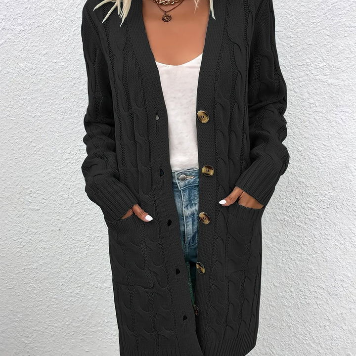 Emilia™ – Long V-Neck Knit Cardigan