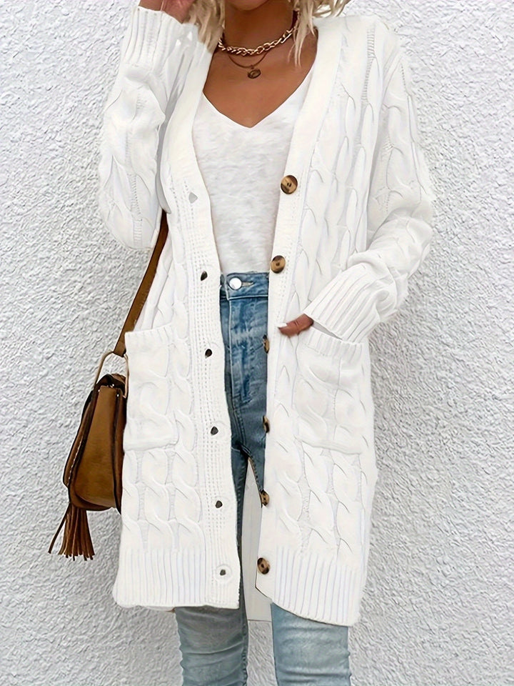 Emilia™ – Long V-Neck Knit Cardigan