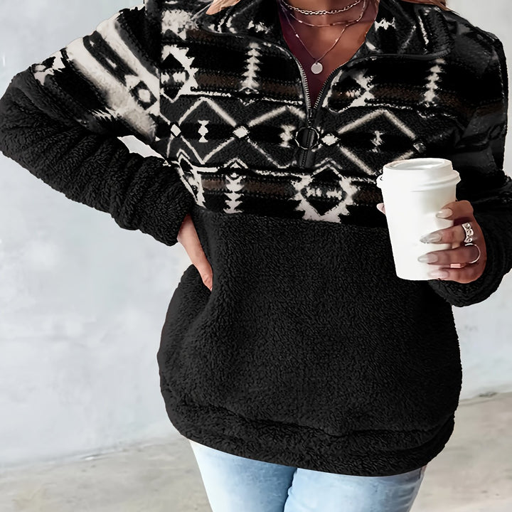 Hazel™ – Geo Print Teddy Half-Zip Sweatshirt