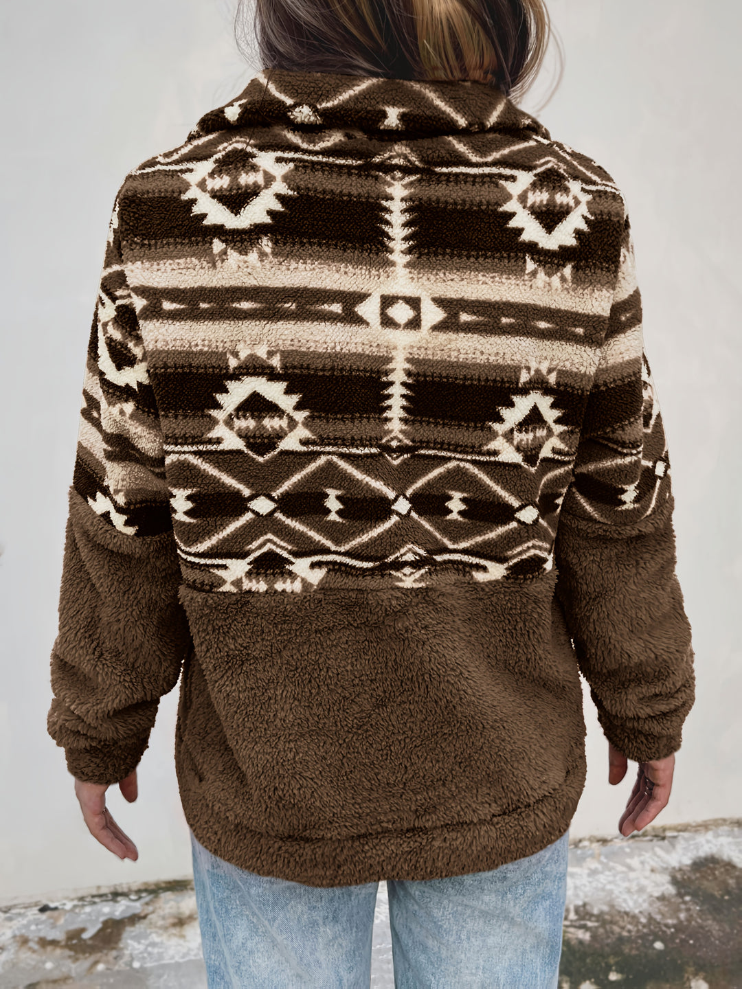 Hazel™ – Geo Print Teddy Half-Zip Sweatshirt