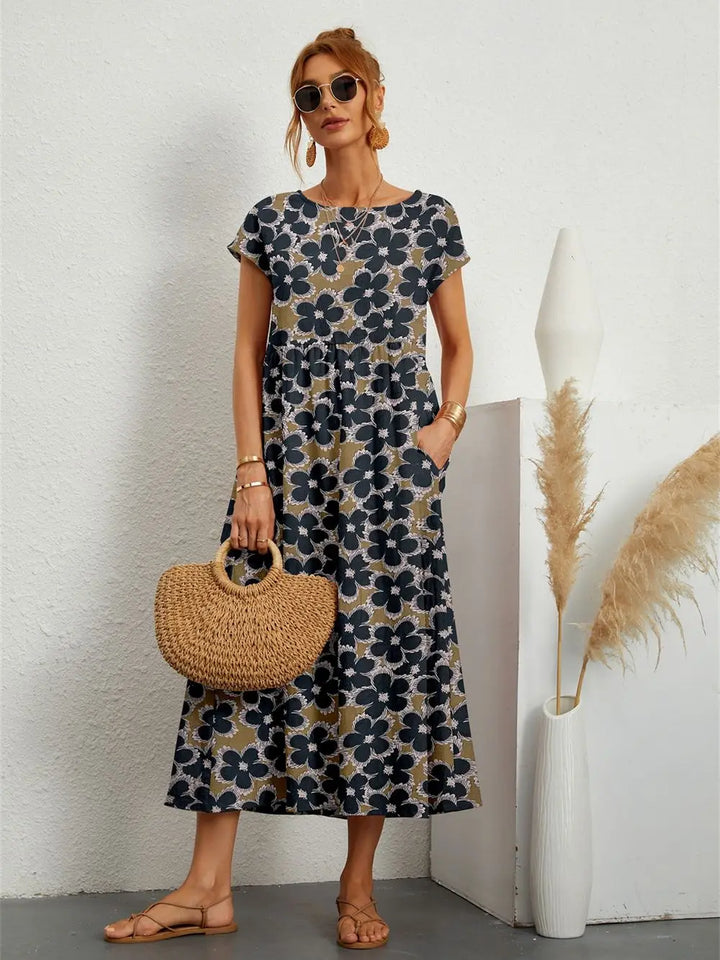 Hannah - Stylish O-neck Printed Dress with Pockets