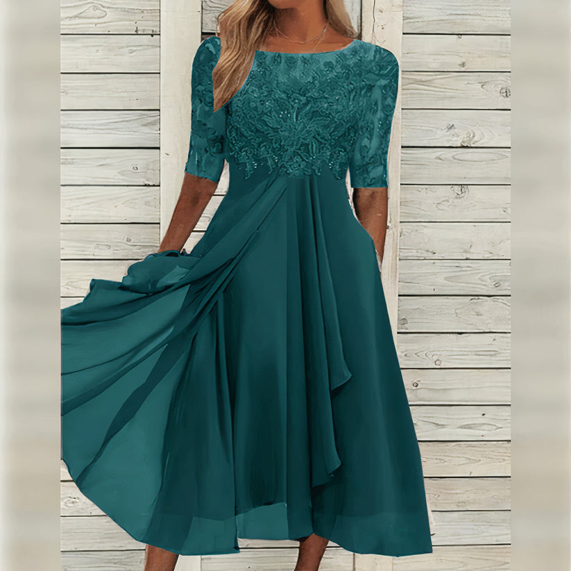 Scarlett™ - Lace Sleeve Midi Dress