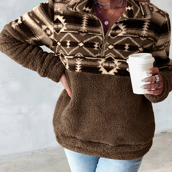 Hazel™ – Geo Print Teddy Half-Zip Sweatshirt