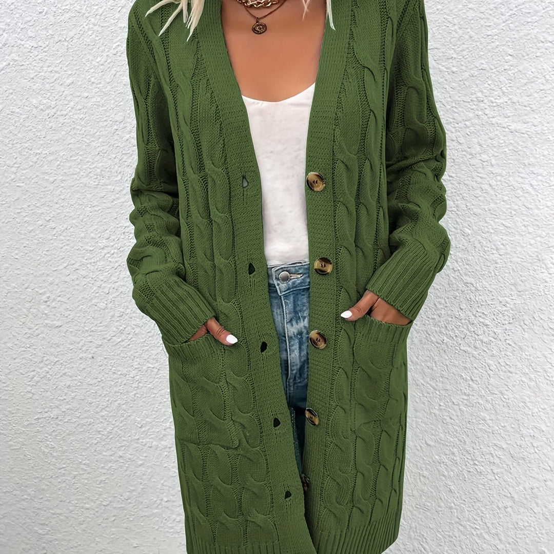 Emilia™ – Long V-Neck Knit Cardigan