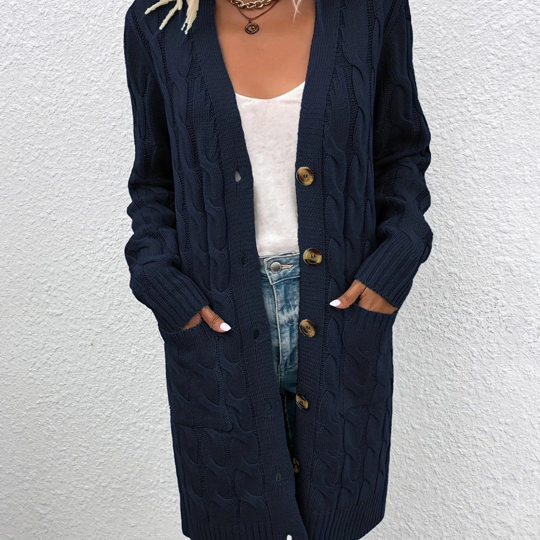 Emilia™ – Long V-Neck Knit Cardigan