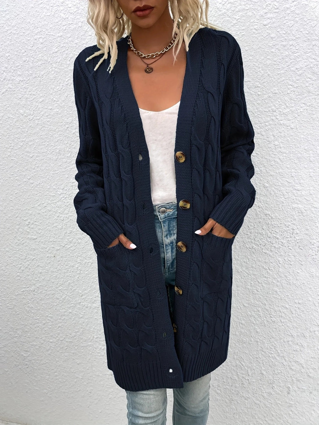Emilia™ – Long V-Neck Knit Cardigan