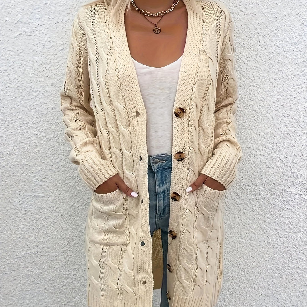 Emilia™ – Long V-Neck Knit Cardigan
