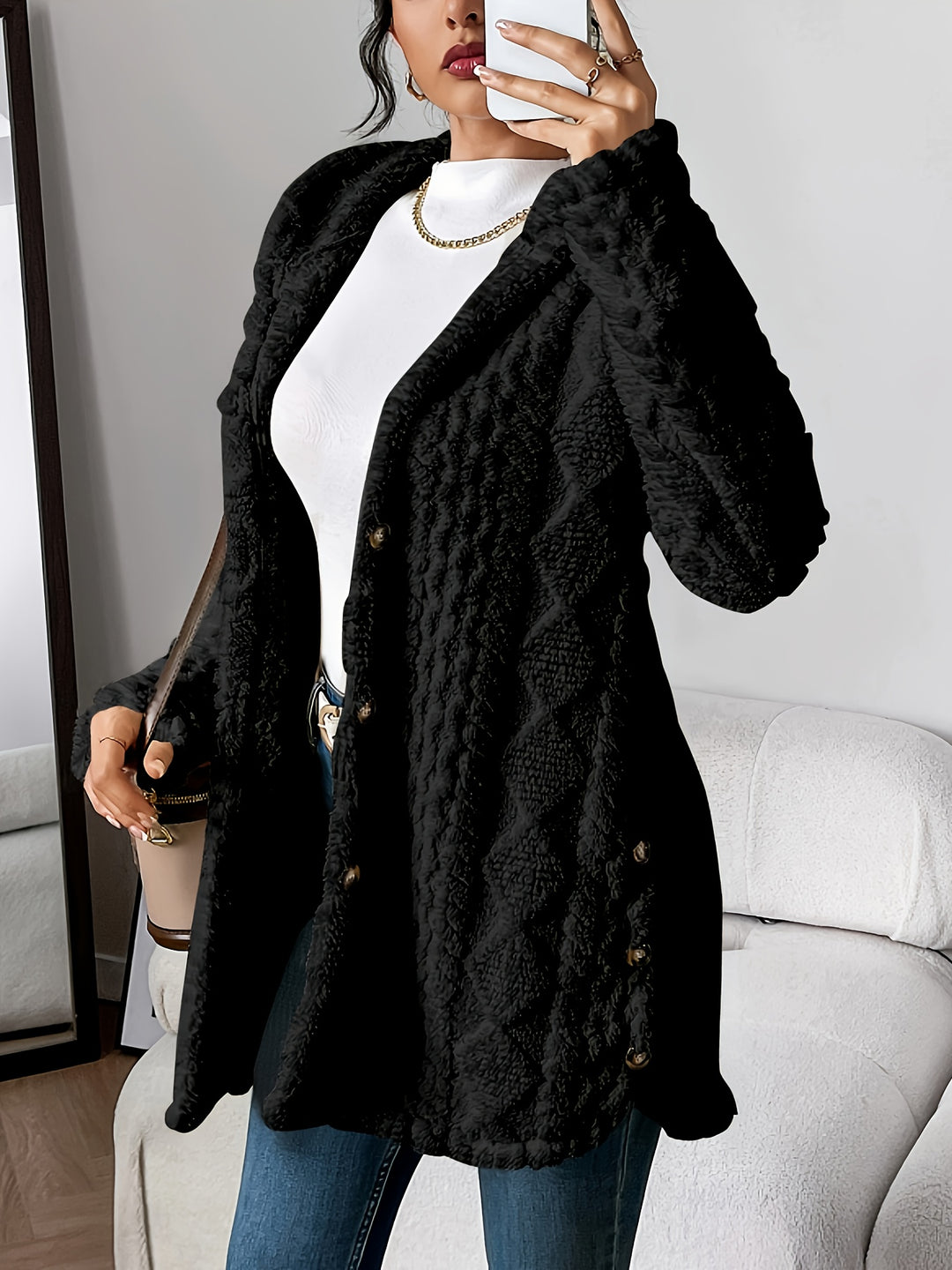 Brielle™ – Plush Hooded Cardigan Coat