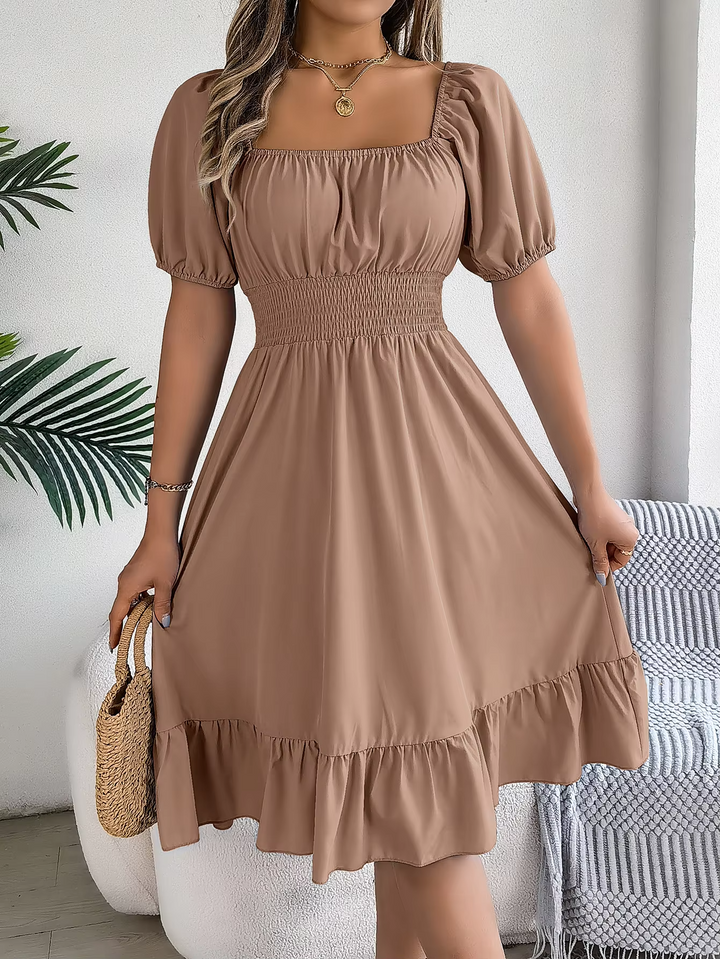 Riley - Stylish Short Sleeve V Neck Linen Dress