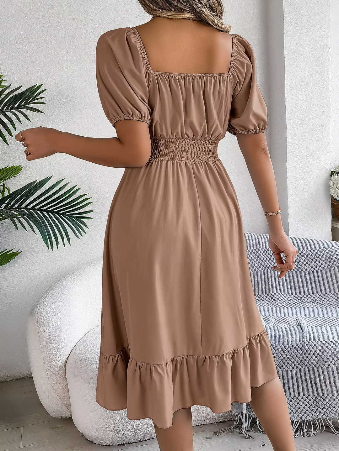 Riley - Stylish Short Sleeve V Neck Linen Dress