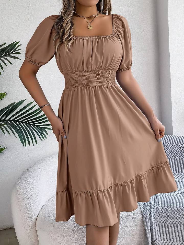 Riley - Stylish Short Sleeve V Neck Linen Dress