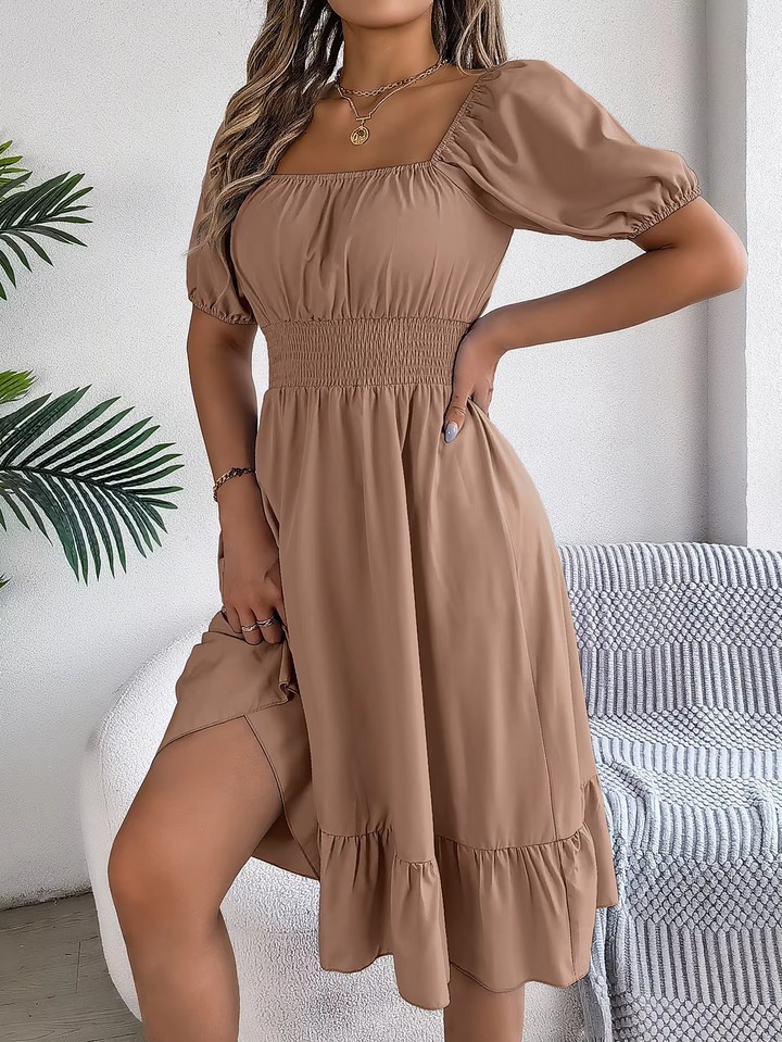 Riley - Stylish Short Sleeve V Neck Linen Dress