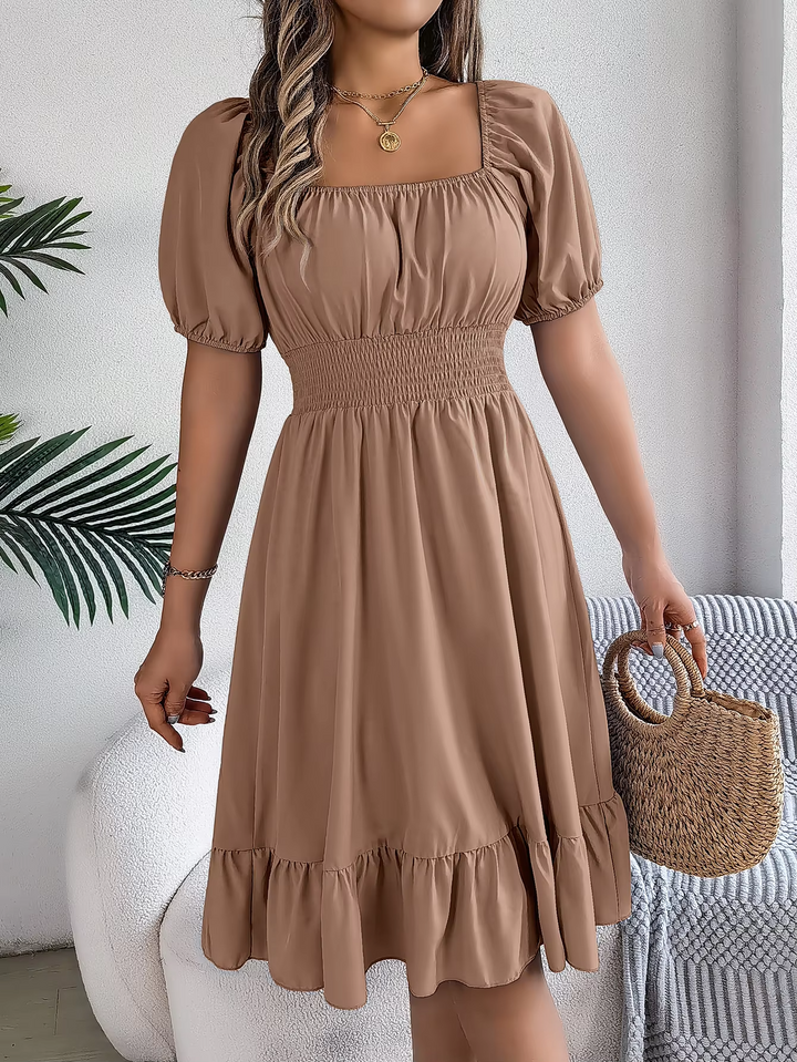 Riley - Stylish Short Sleeve V Neck Linen Dress