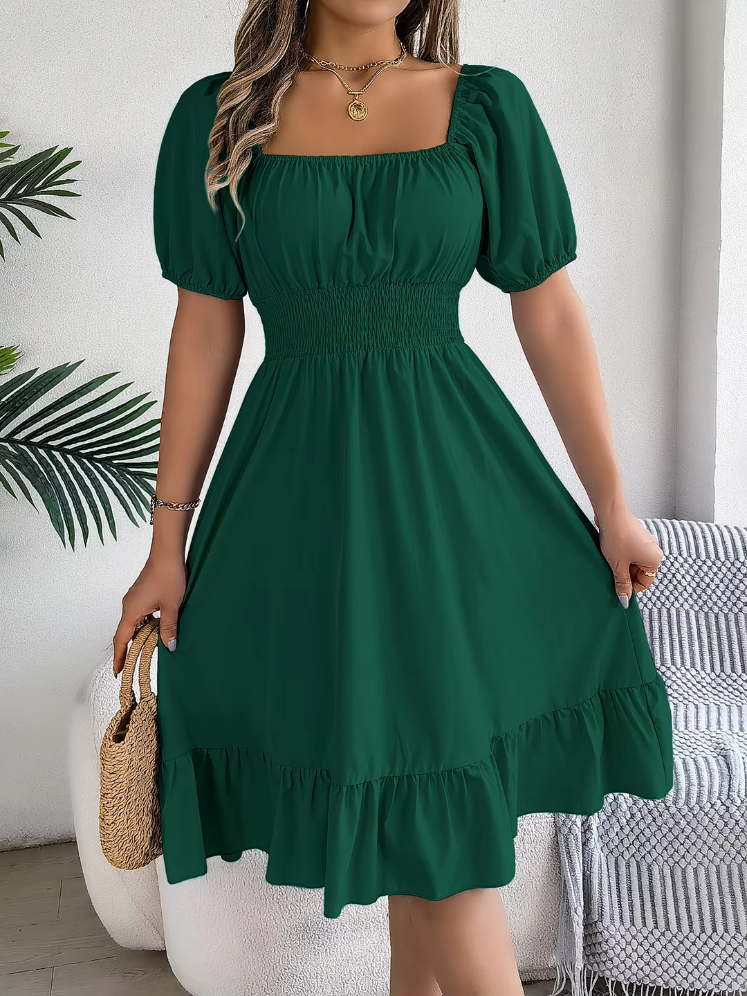 Riley - Stylish Short Sleeve V Neck Linen Dress