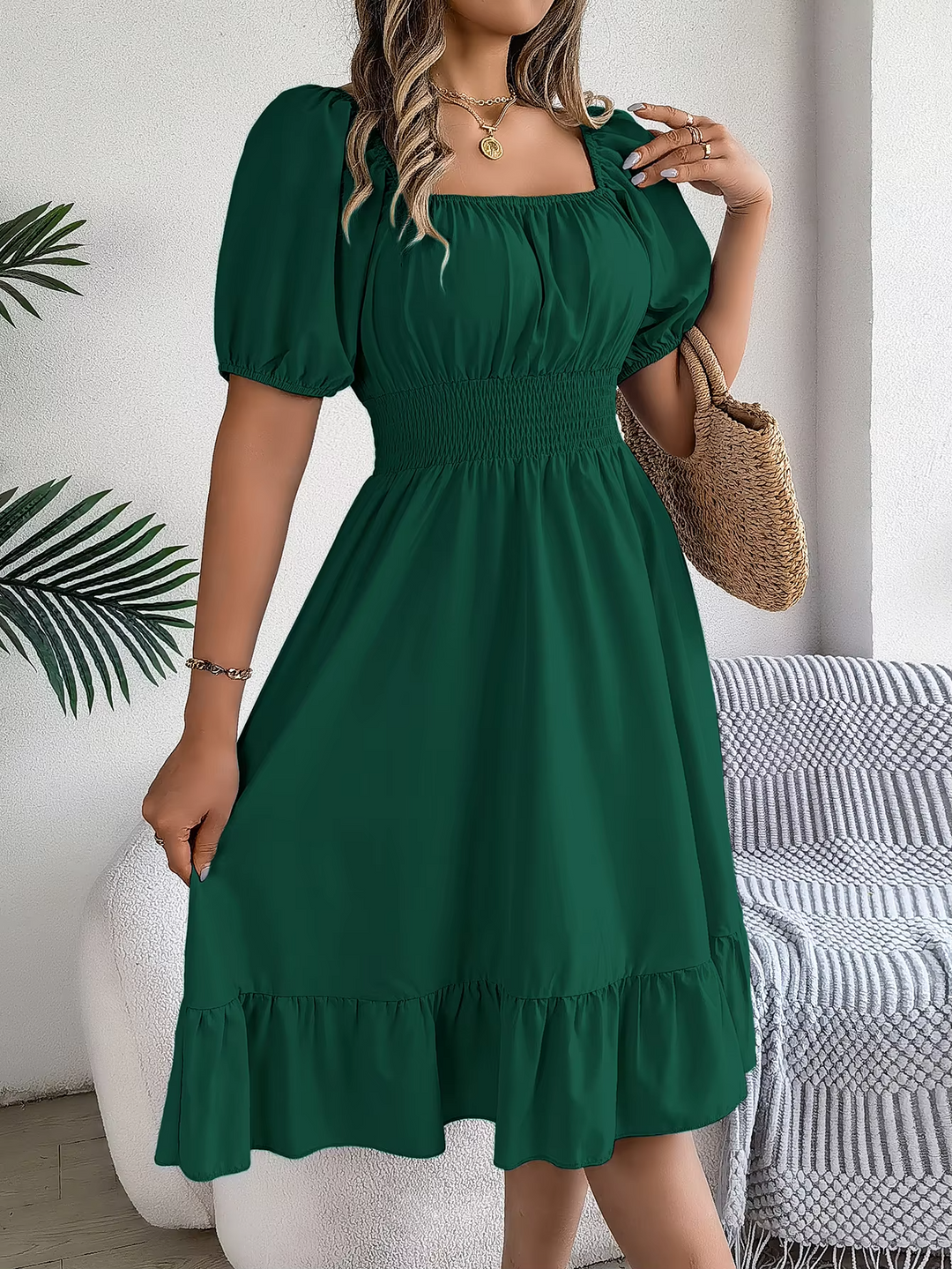 Riley - Stylish Short Sleeve V Neck Linen Dress