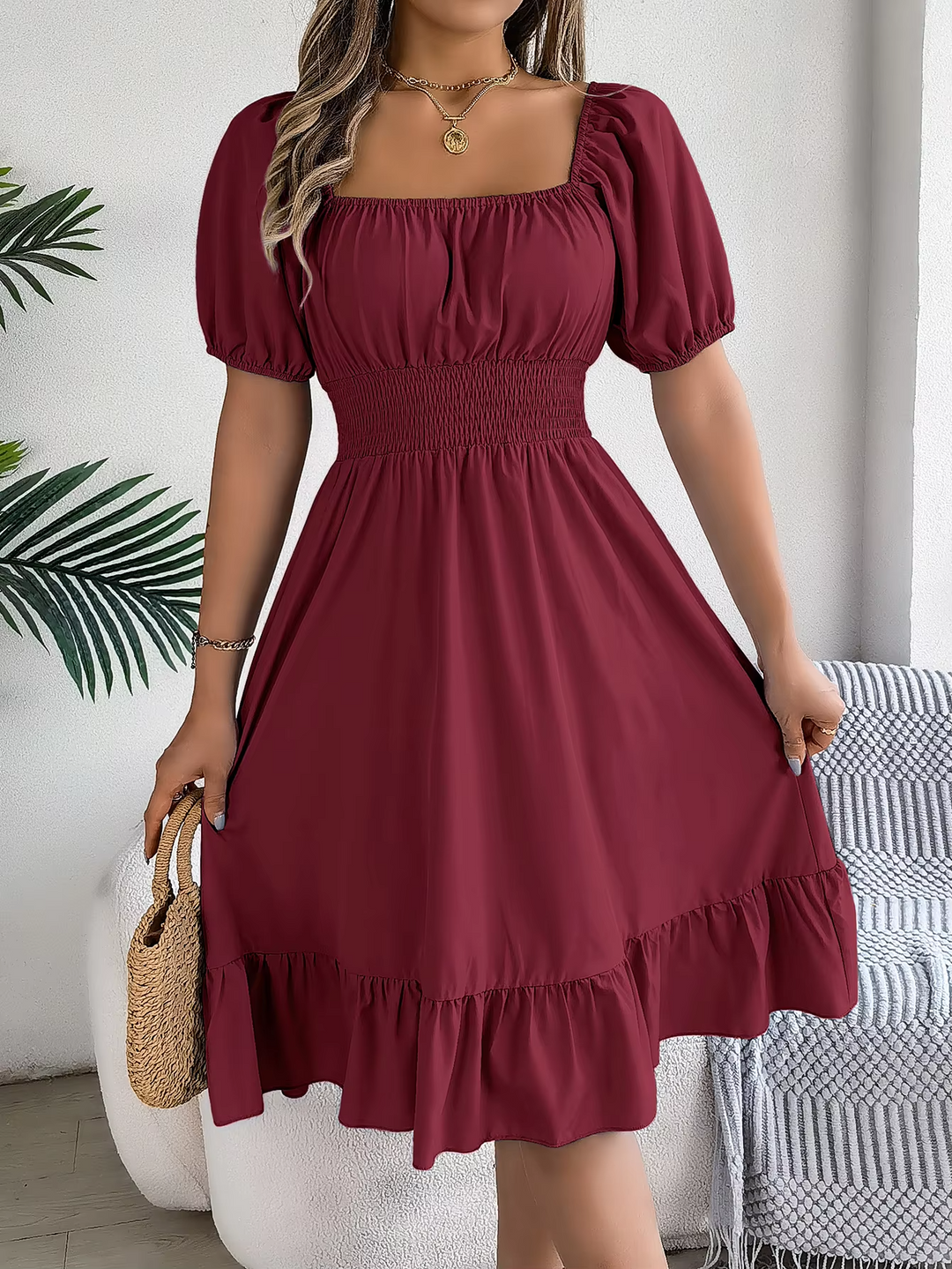 Riley - Stylish Short Sleeve V Neck Linen Dress