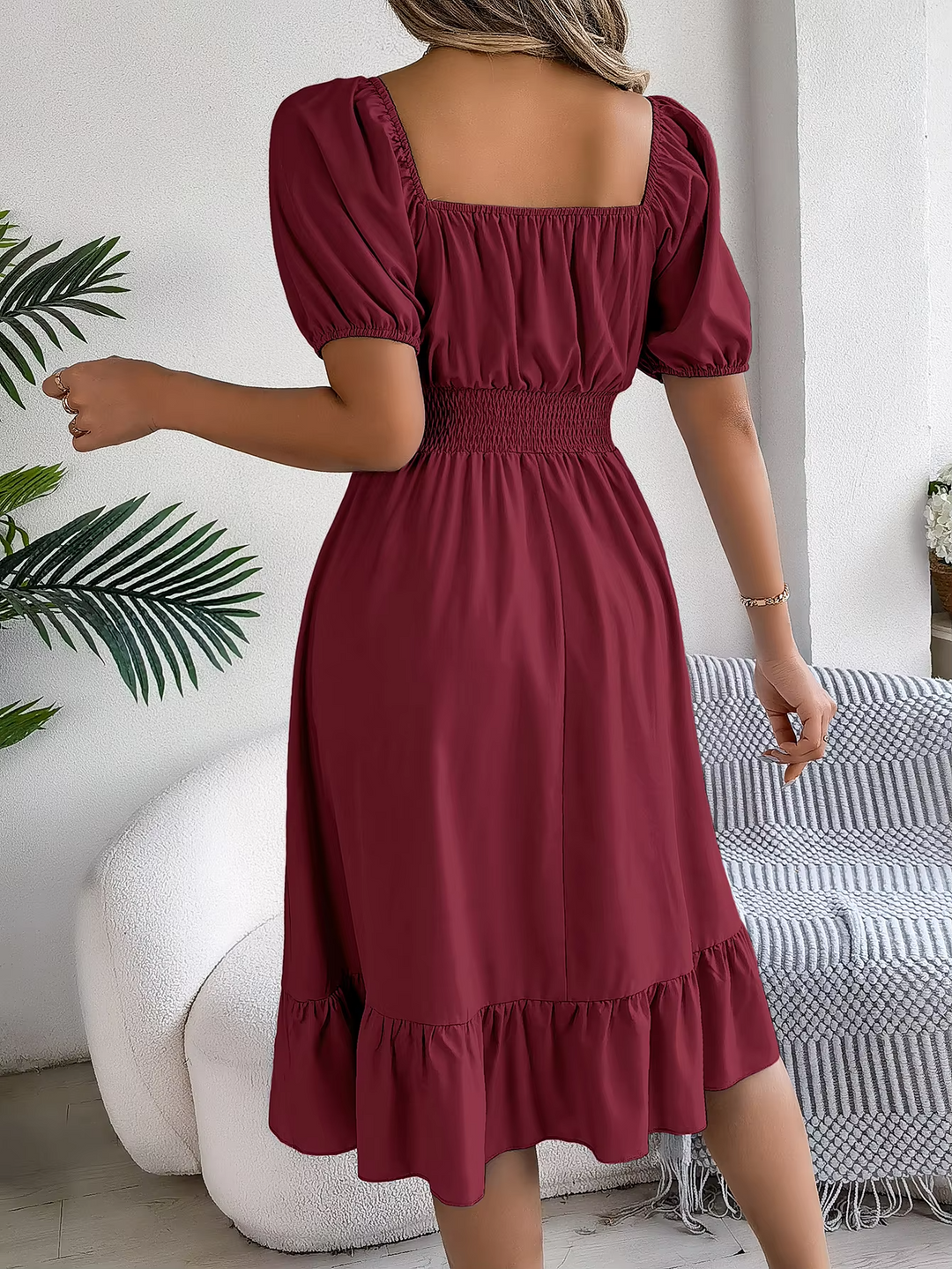 Riley - Stylish Short Sleeve V Neck Linen Dress