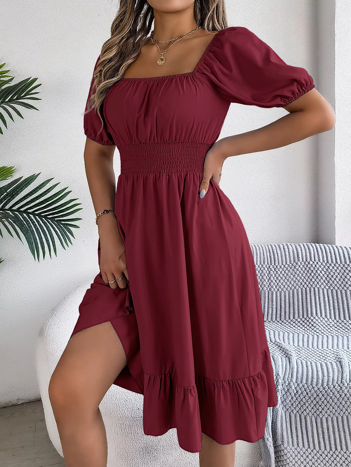 Riley - Stylish Short Sleeve V Neck Linen Dress