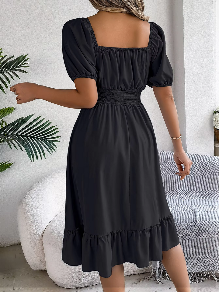 Riley - Stylish Short Sleeve V Neck Linen Dress