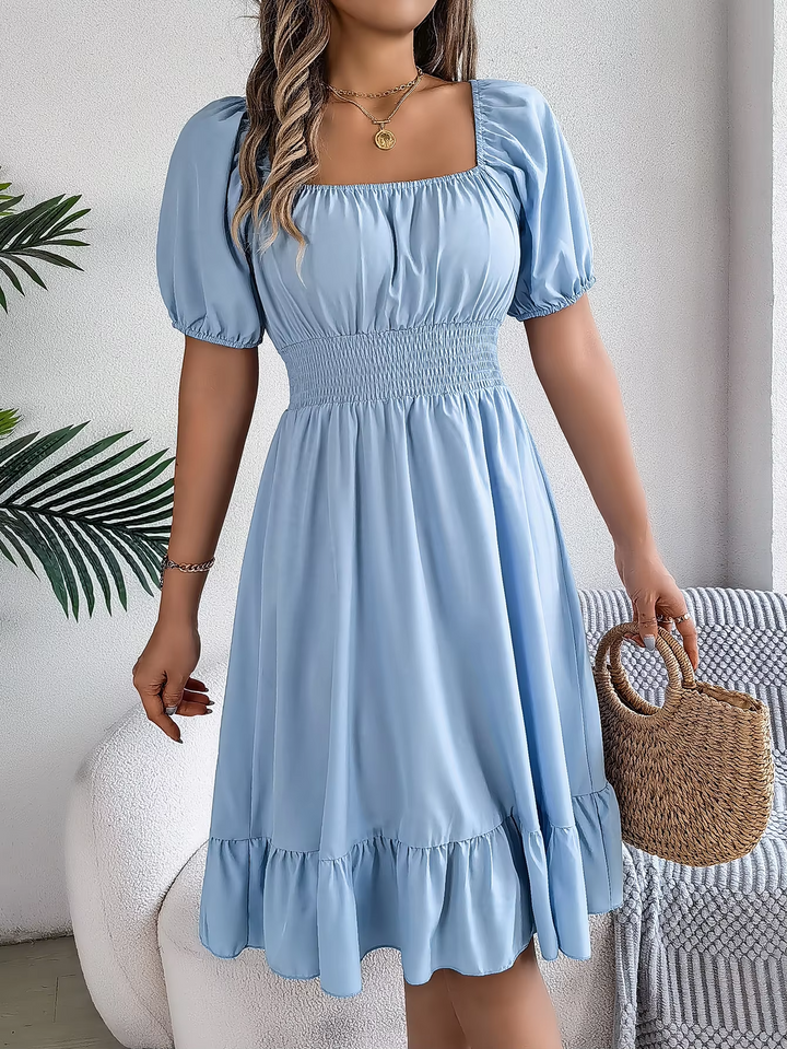 Riley - Stylish Short Sleeve V Neck Linen Dress