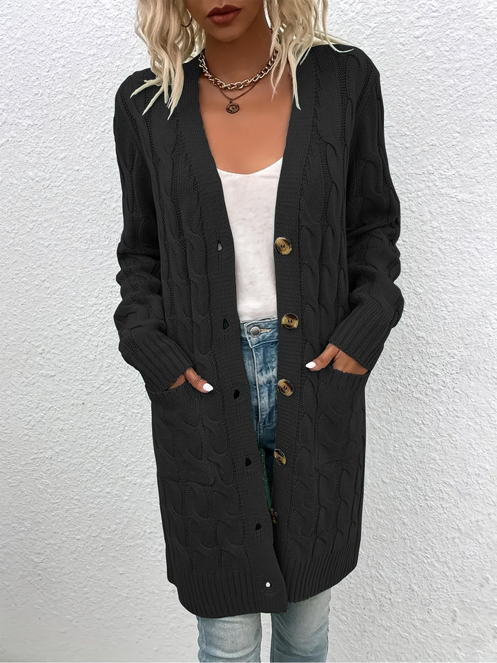 Emilia™ – Long V-Neck Knit Cardigan