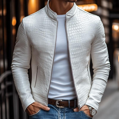 Ethan - Stylish Stone Pattern Stand Collar Zipper Jacket